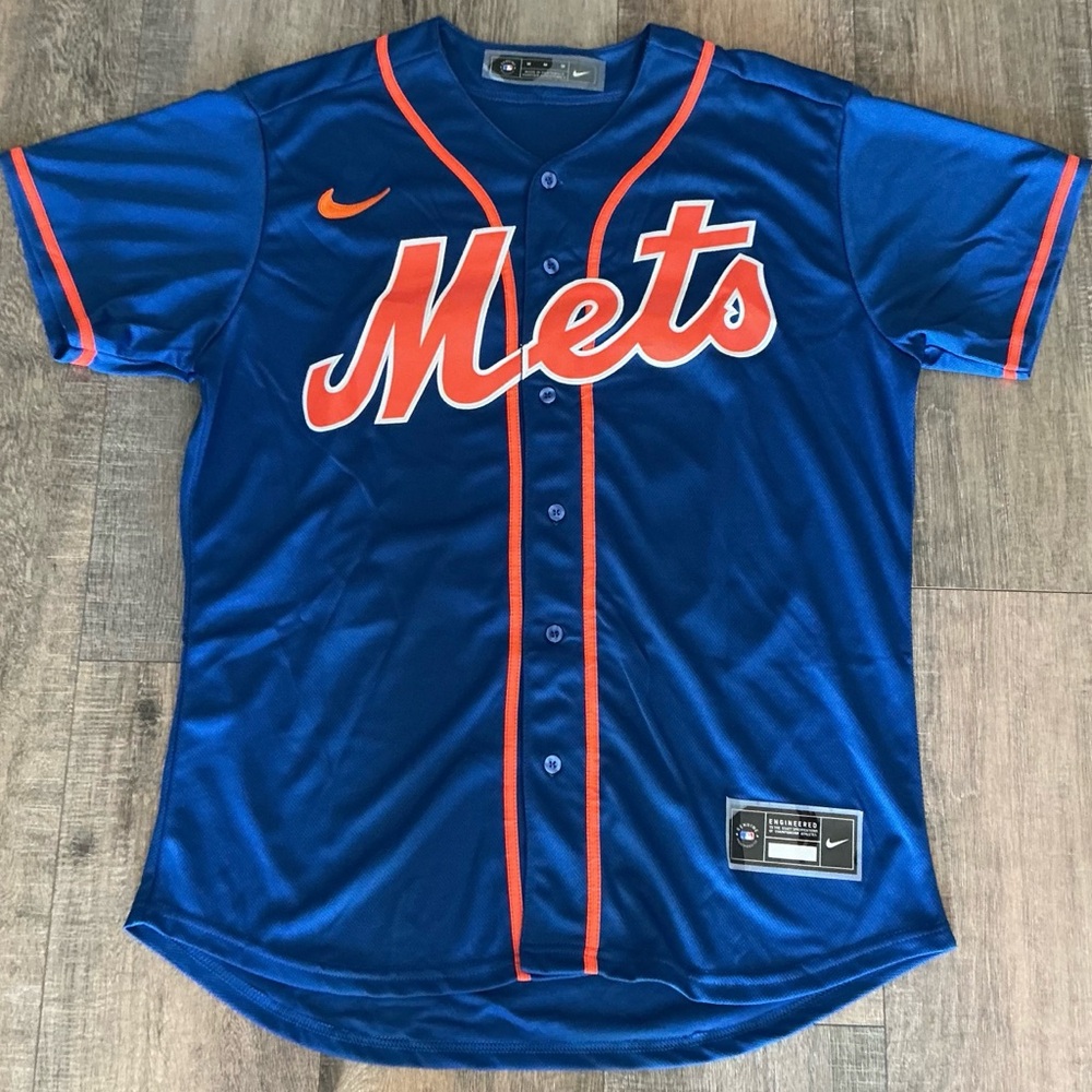 Nike Mets Soto #22 Blue and Orange Button-Up Jersey